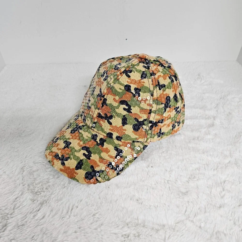 Unbranded Orange Green Camo Sequin Military Baseball Cap